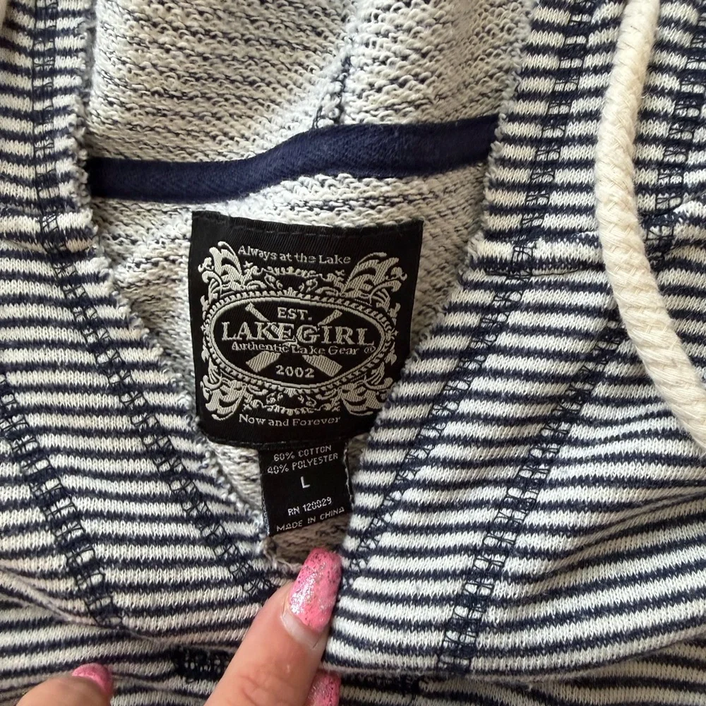 Lake girl Striped Blue Hoodie Sweatshirt - Picture 3 of 3